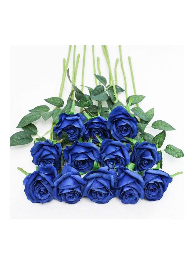 XiuWoo 12-Piece Artificial Roses Silk Bridal Wedding Bouquet Realistic Flower Blue/Green  - Image 1