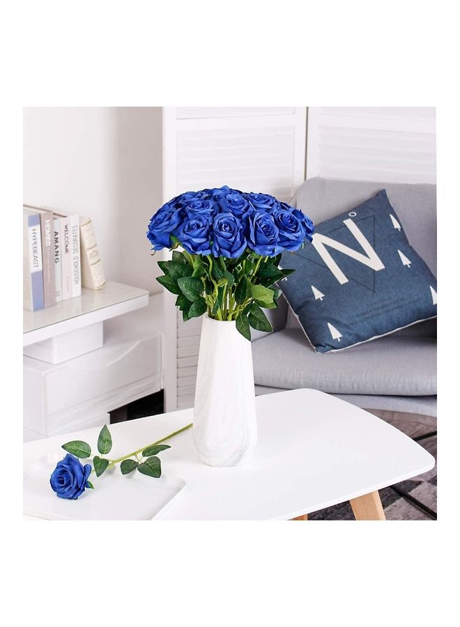 XiuWoo 12-Piece Artificial Roses Silk Bridal Wedding Bouquet Realistic Flower Blue/Green  - Image 3