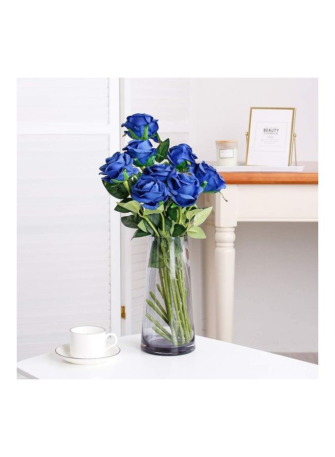 XiuWoo 12-Piece Artificial Roses Silk Bridal Wedding Bouquet Realistic Flower Blue/Green  - Image 4