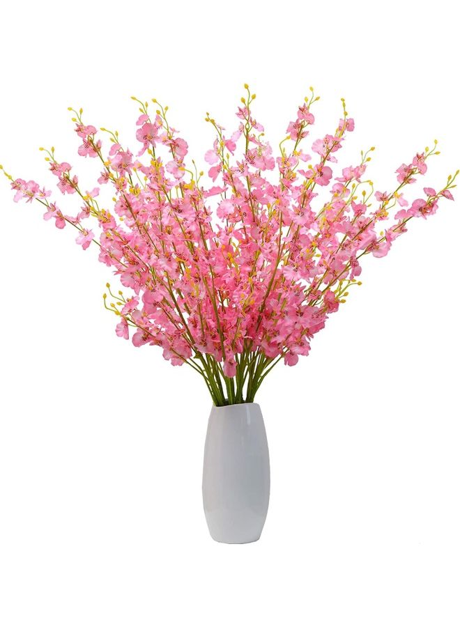 XiuWoo - 12-Piece Artificial Orchids Flower with Long Stem Pink/Green - Image 1