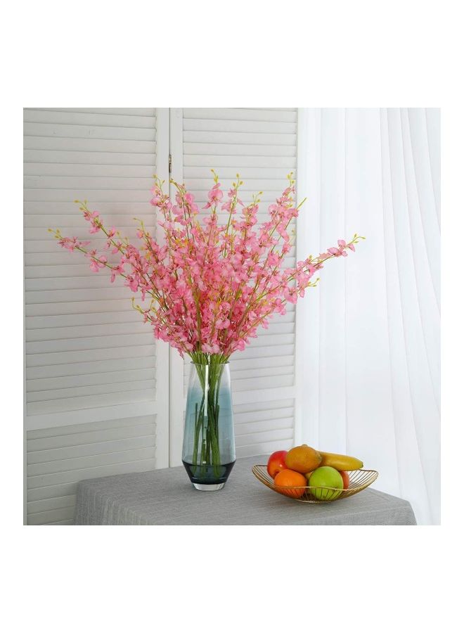 XiuWoo - 12-Piece Artificial Orchids Flower with Long Stem Pink/Green - Image 1