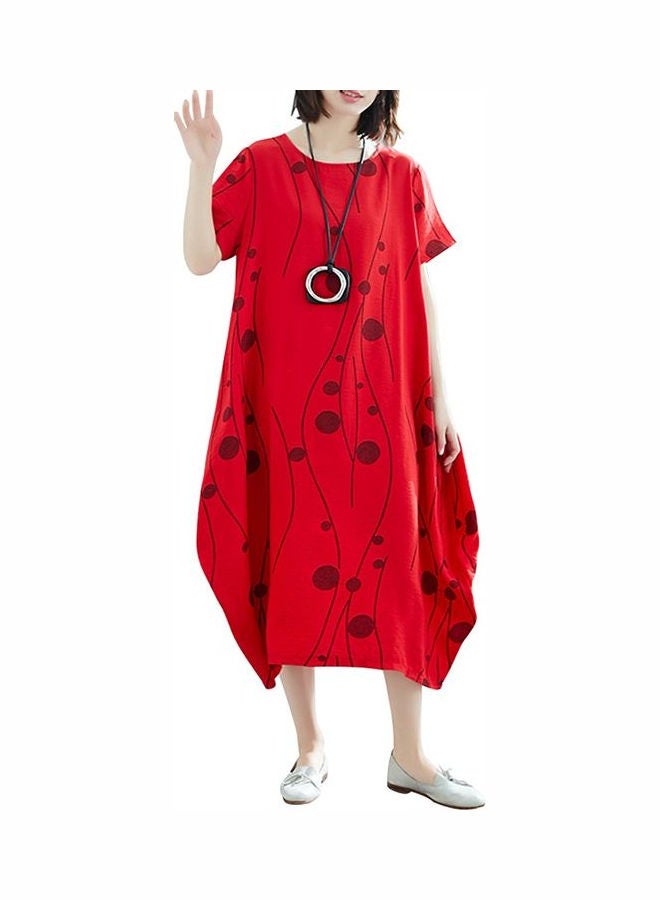 Vintage Loose Dot Print Dress Red - Image 1