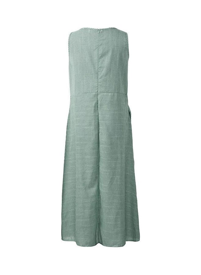 Striped Retro Print Sleeveless Dress Green - Image 2