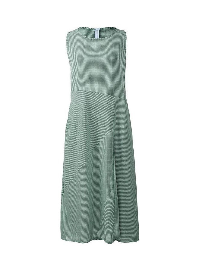 Striped Retro Print Sleeveless Dress Green - Image 1