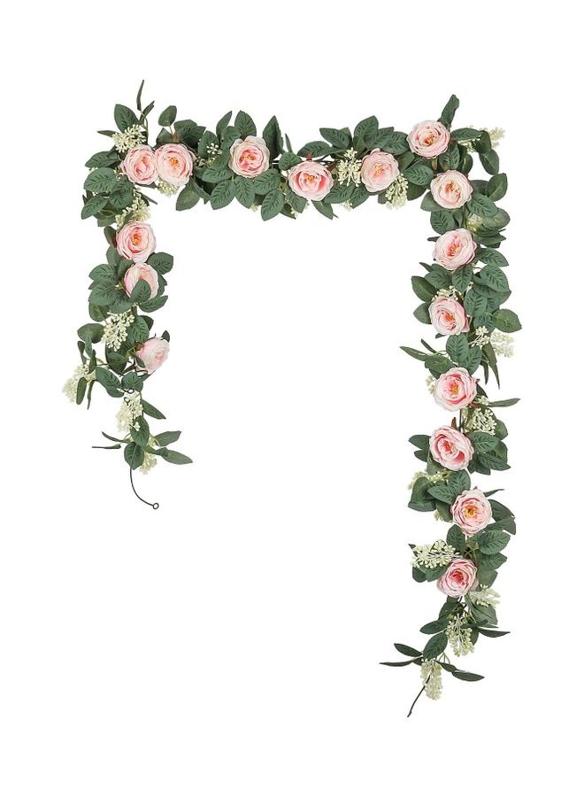 XiuWoo 2-Piece Artificial Rose Vine Garland Pink/Green - Image 2