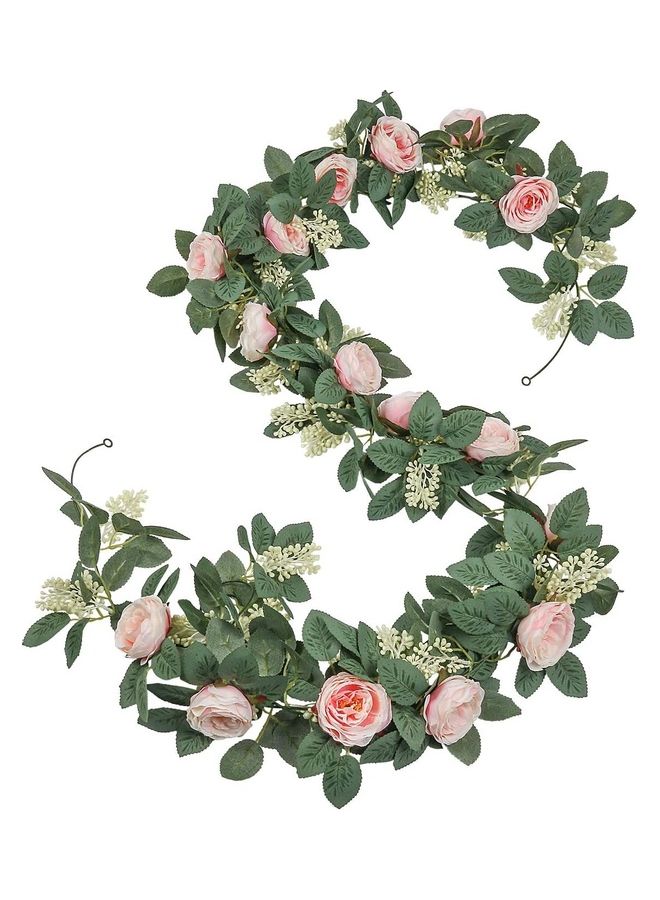 XiuWoo 2-Piece Artificial Rose Vine Garland Pink/Green - Image 3