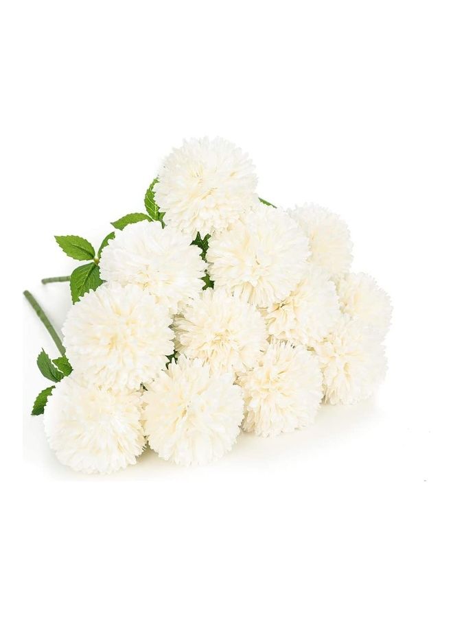 XiuWoo 12-Piece Artificial Chrysanthemum Ball Flower White/Green - Image 2