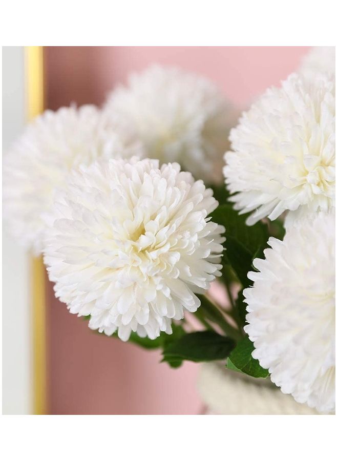 XiuWoo 12-Piece Artificial Chrysanthemum Ball Flower White/Green - Image 3