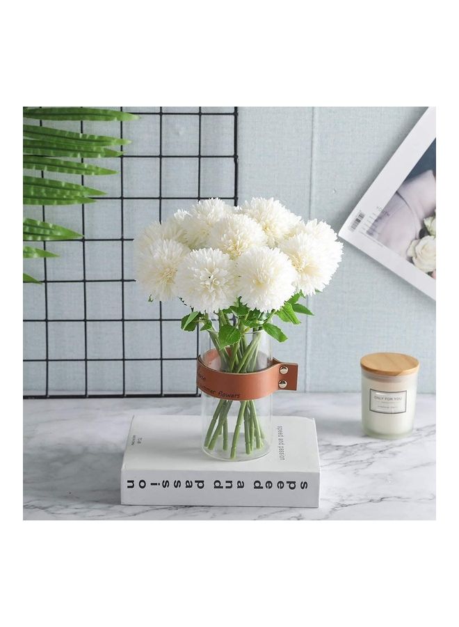 XiuWoo 12-Piece Artificial Chrysanthemum Ball Flower White/Green - Image 4