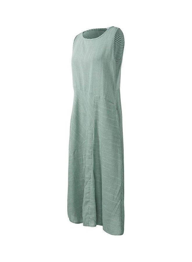 Striped Retro Print Sleeveless Dress Green - Image 1