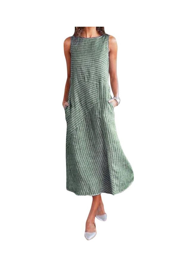 Striped Retro Print Sleeveless Dress Green - Image 3
