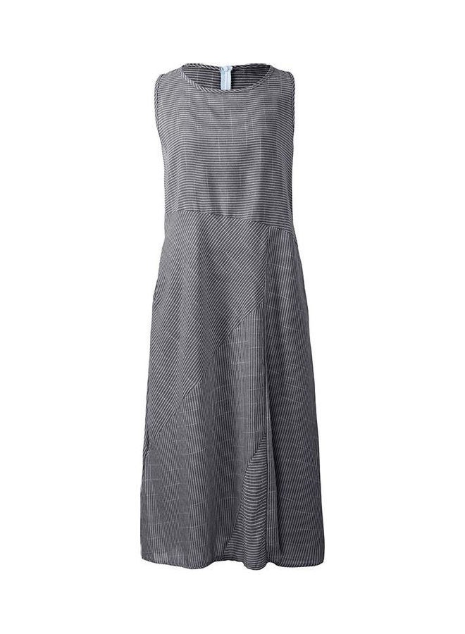 Striped Retro Print Sleeveless Dress Black - Image 1