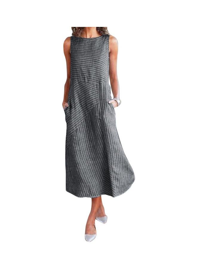 Striped Retro Print Sleeveless Dress Black - Image 3