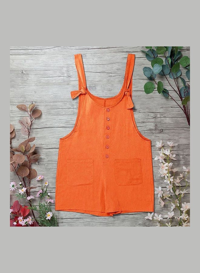 Overalls Buttons Adjustable Strap Jumpsuit Orange  - Image 4