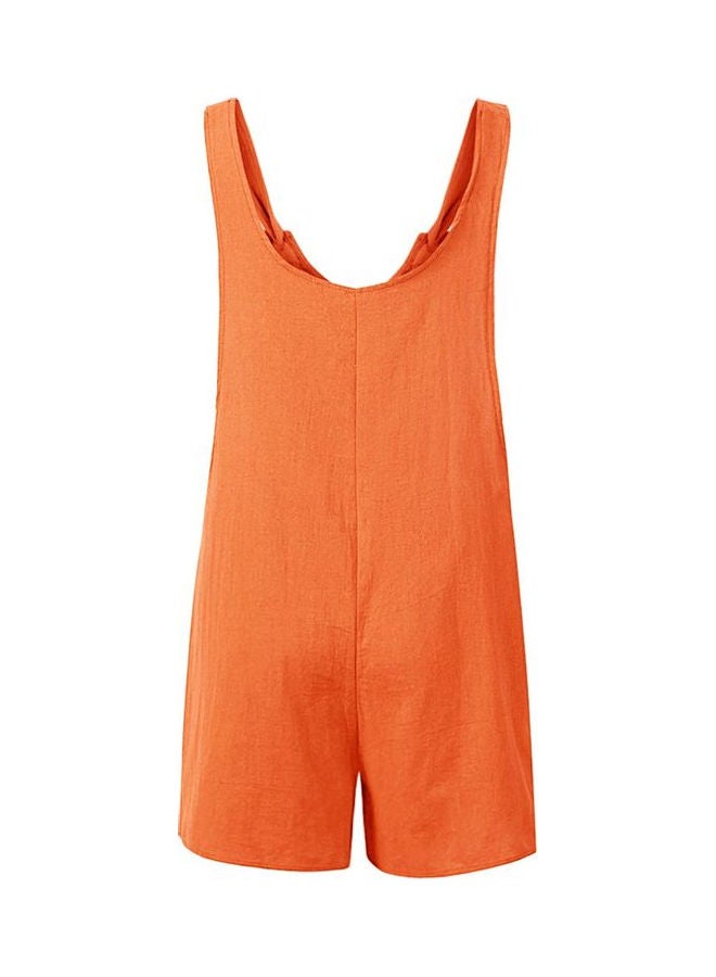 Overalls Buttons Adjustable Strap Jumpsuit Orange  - Image 2