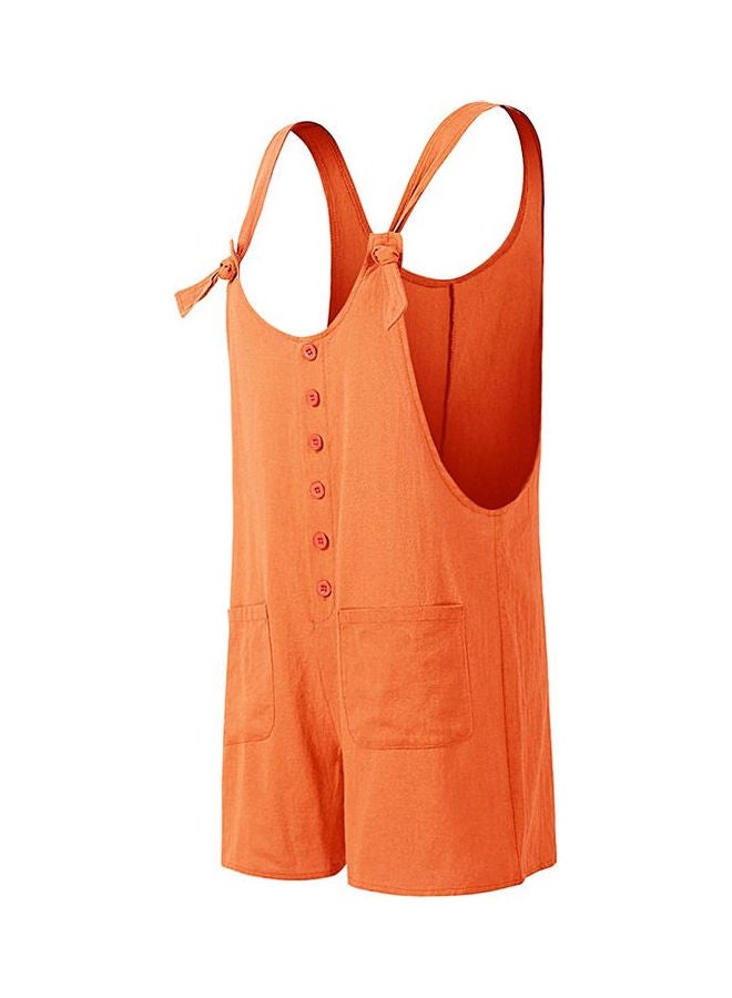 Overalls Buttons Adjustable Strap Jumpsuit Orange  - Image 3