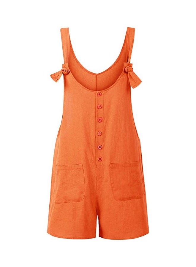 Overalls Buttons Adjustable Strap Jumpsuit Orange  - Image 1