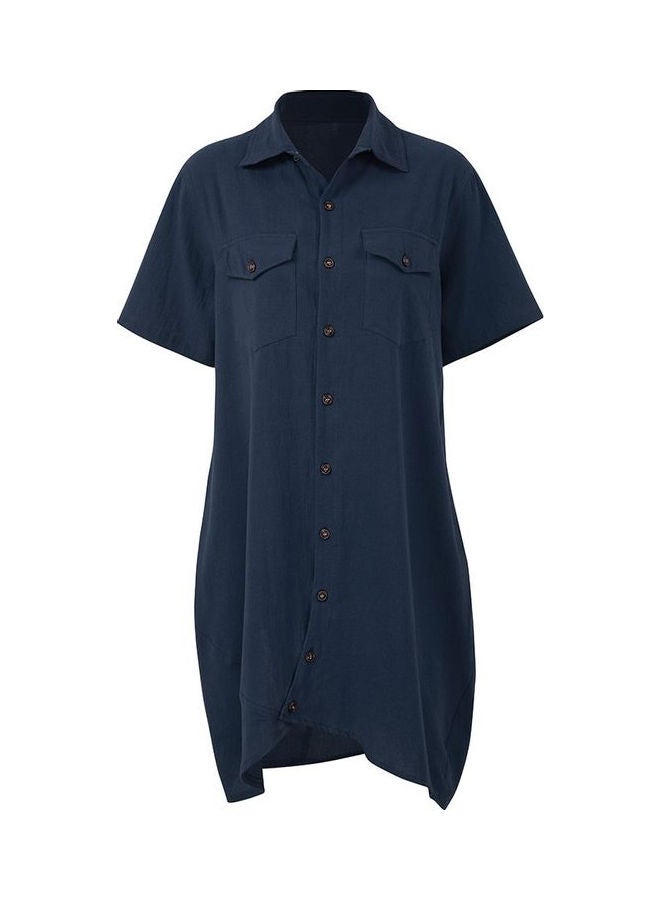 Casual Pocket Detail Shirt Style Dress Dark Blue - Image 1