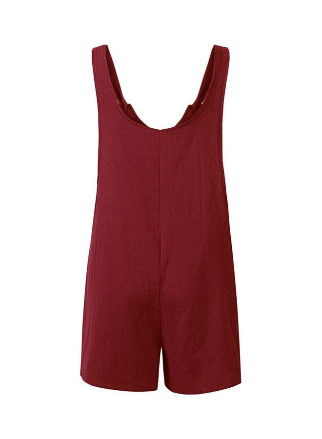 Overalls Buttons Adjustable Strap Jumpsuit Burgundy  - Image 3