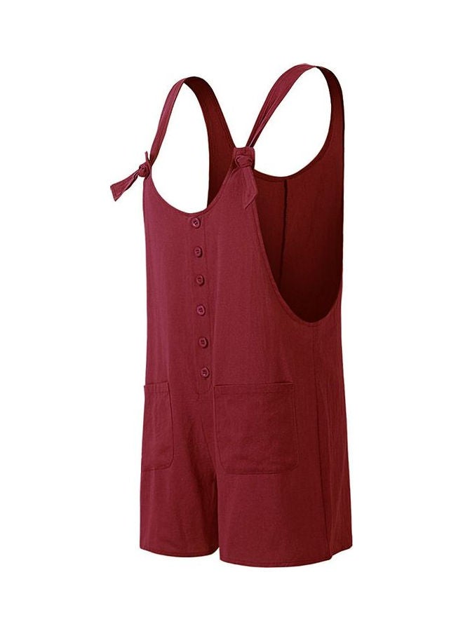 Overalls Buttons Adjustable Strap Jumpsuit Burgundy  - Image 2
