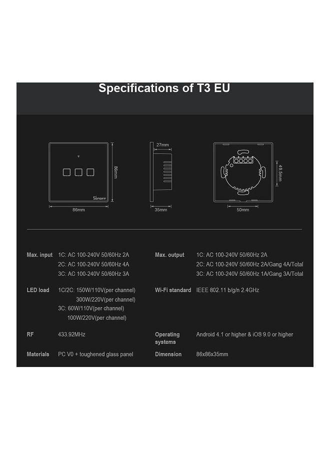 SONOFF Wireless Smart Touch Switch Voice Control Compatible With Google Assistant Black - Image 3
