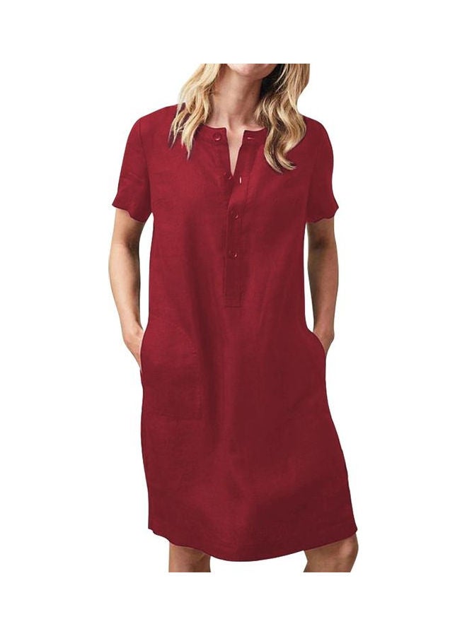 Casual Solid Straight Mini Dress Burgundy - Image 1