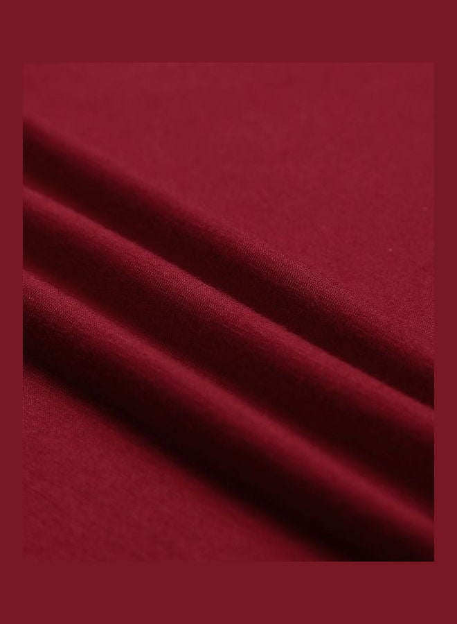 Cold Shoulder V-Neck Irregular Hem Summer Asymmetric Dress Burgundy  - Image 3