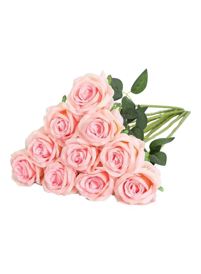 XiuWoo 10-Piece Artificial Silk Rose Stem Pink/Green  - Image 1