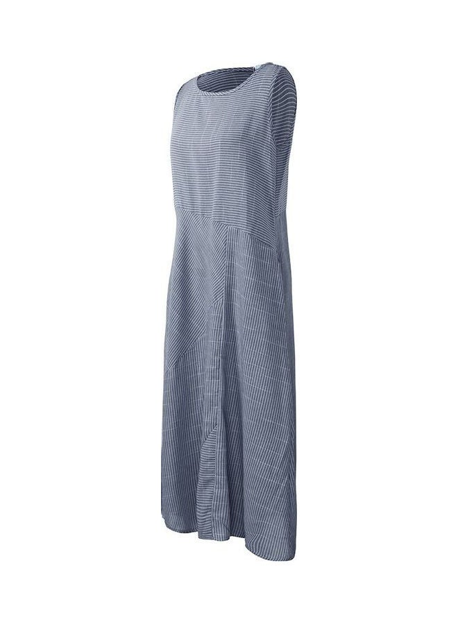 Striped Retro Print Sleeveless Dress Dark Blue - Image 2