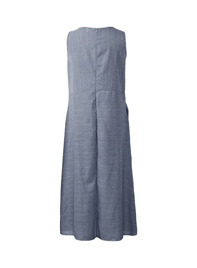 Striped Retro Print Sleeveless Dress Dark Blue - Image 3