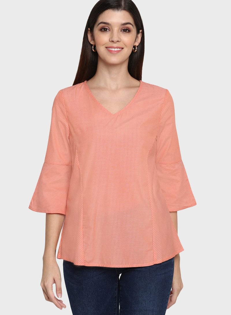 MODE Bell Sleeves Detail Top Orange - Image 1