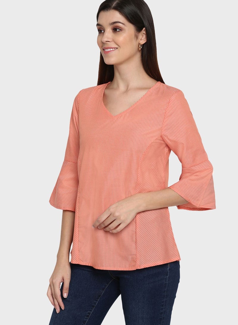 MODE Bell Sleeves Detail Top Orange - Image 2