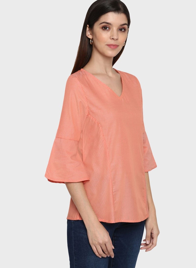 MODE Bell Sleeves Detail Top Orange - Image 3