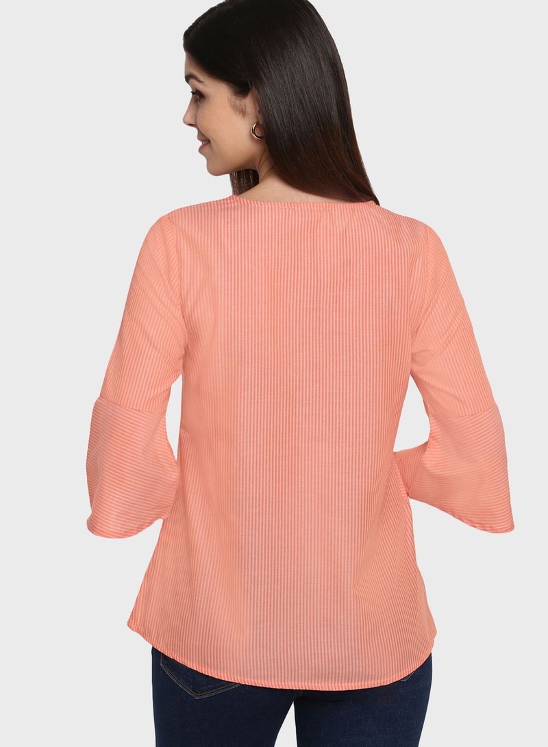 MODE Bell Sleeves Detail Top Orange - Image 4