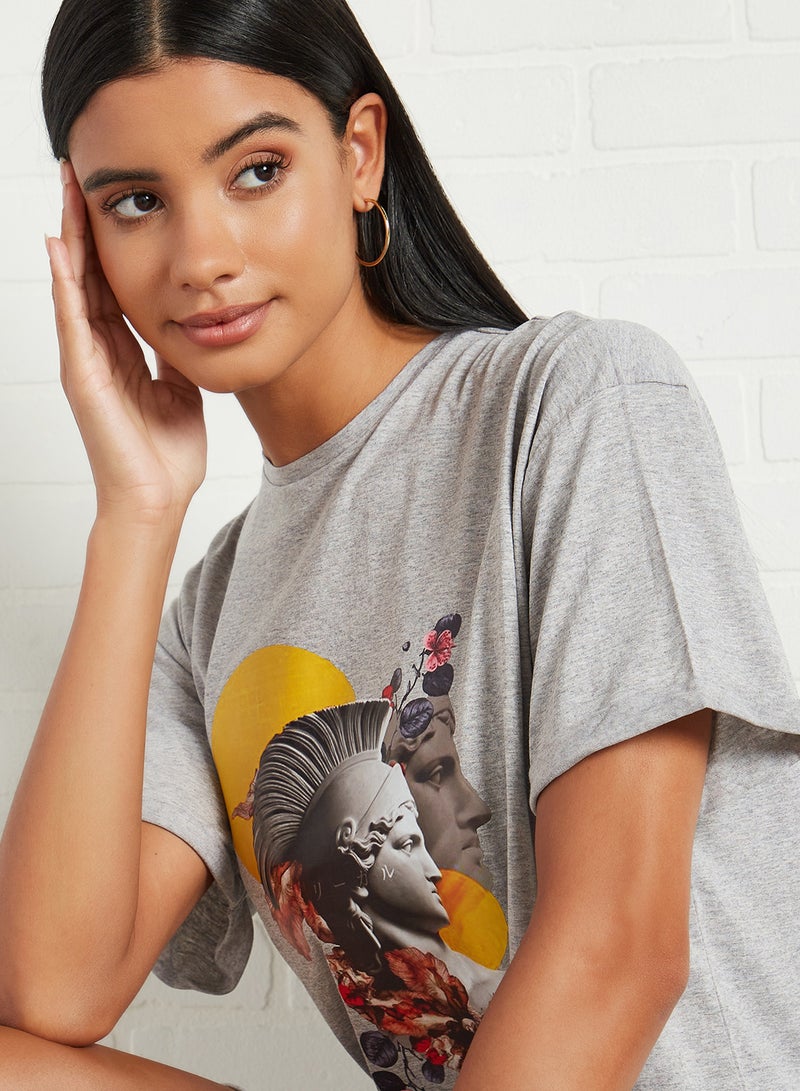 trendyol - Graphic T-Shirt Dress Gray - Image 1