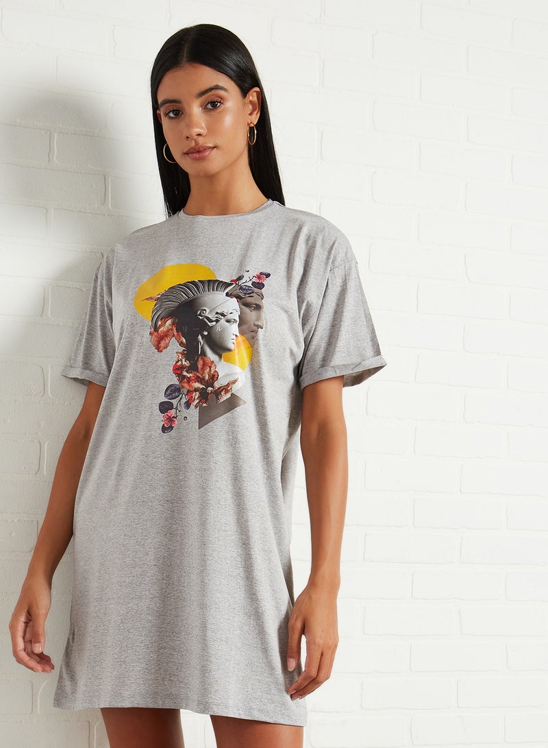 trendyol - Graphic T-Shirt Dress Gray - Image 1