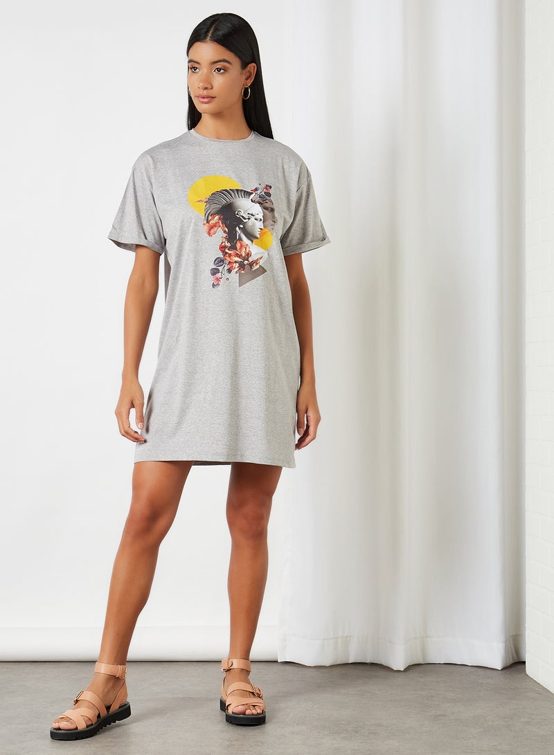 trendyol - Graphic T-Shirt Dress Gray - Image 1