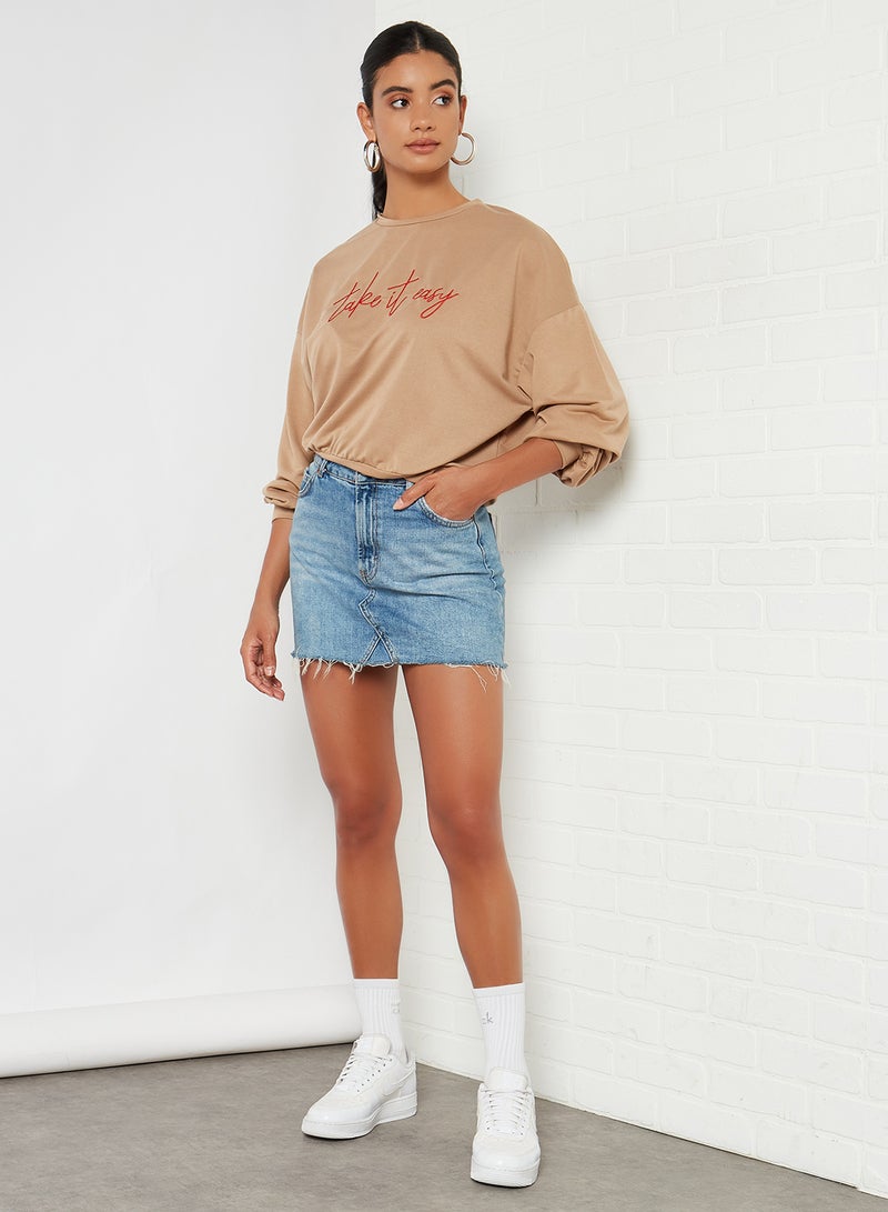 trendyol - Slogan Sweatshirt Beige - Image 1