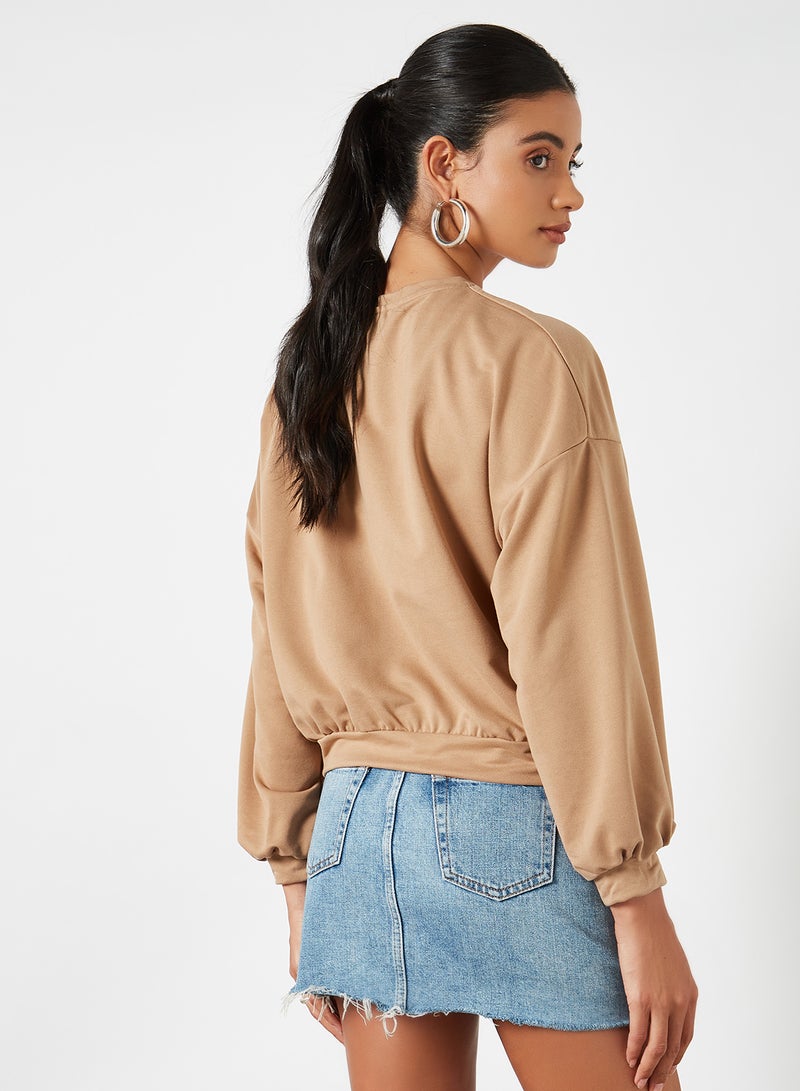 trendyol - Slogan Sweatshirt Beige - Image 1