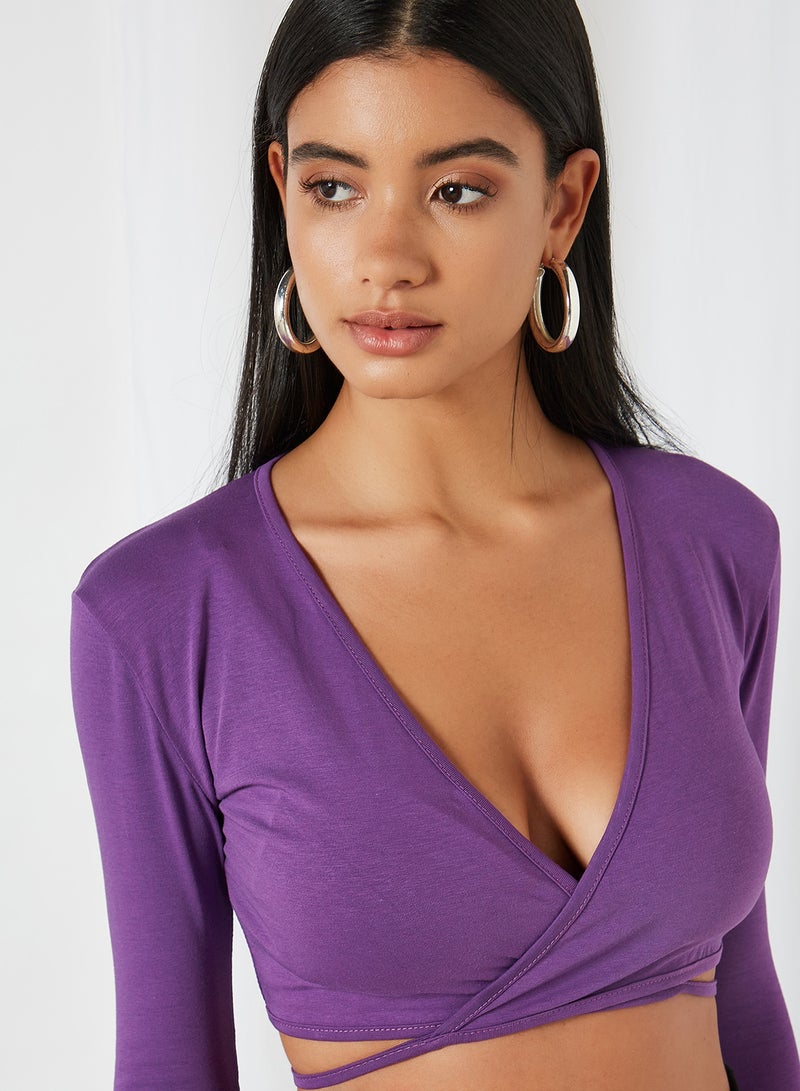 Marl Tie Up Crop Top Purple - v1618071944/N45145255V_4