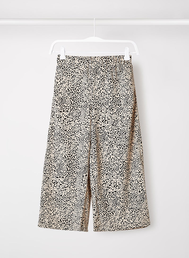 MANGO Teen Leopard Print Wide Leg Pants Ecru - Image 1