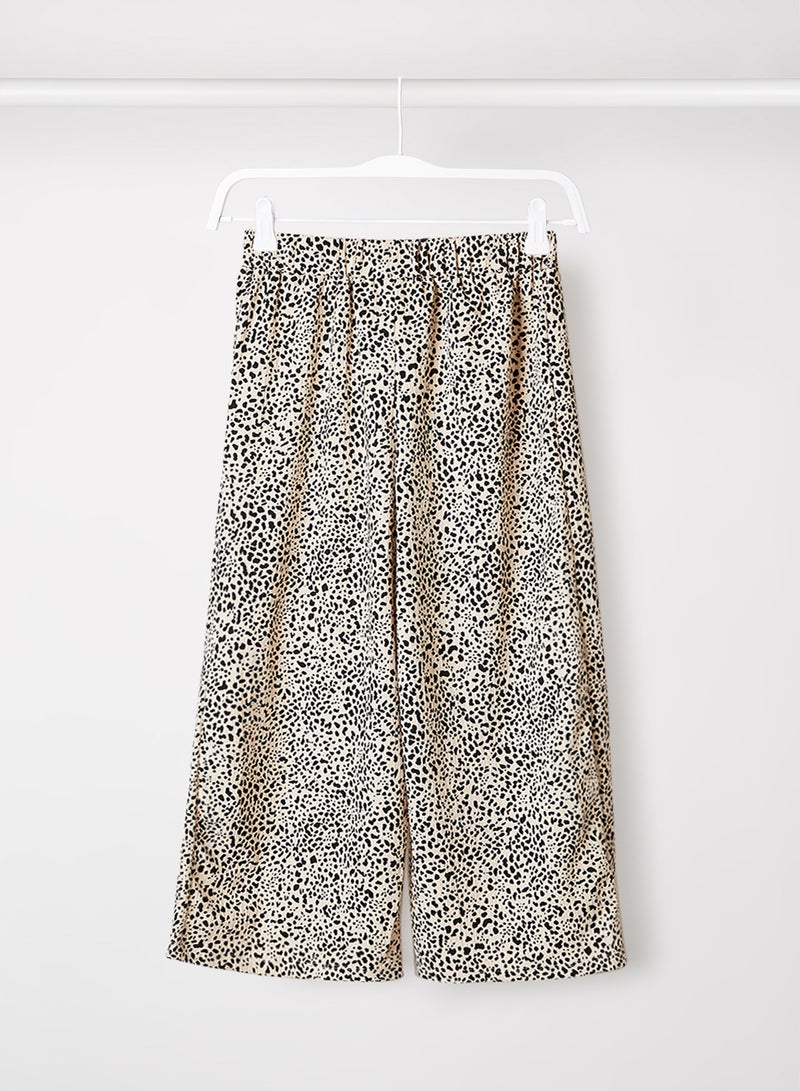 MANGO Teen Leopard Print Wide Leg Pants Ecru - Image 2