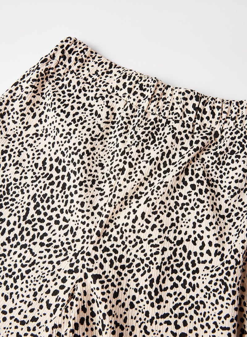 MANGO Teen Leopard Print Wide Leg Pants Ecru - Image 3