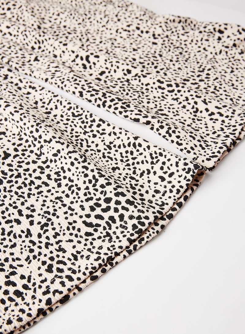 MANGO Teen Leopard Print Wide Leg Pants Ecru - Image 4