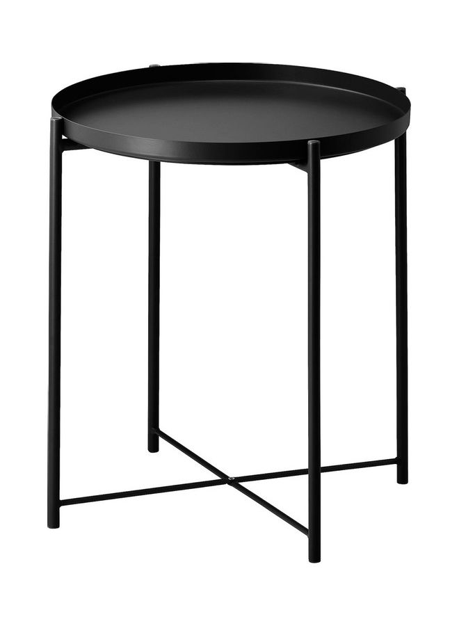 Eworld Round Coffee Serving Tray Table Black  - Image 1