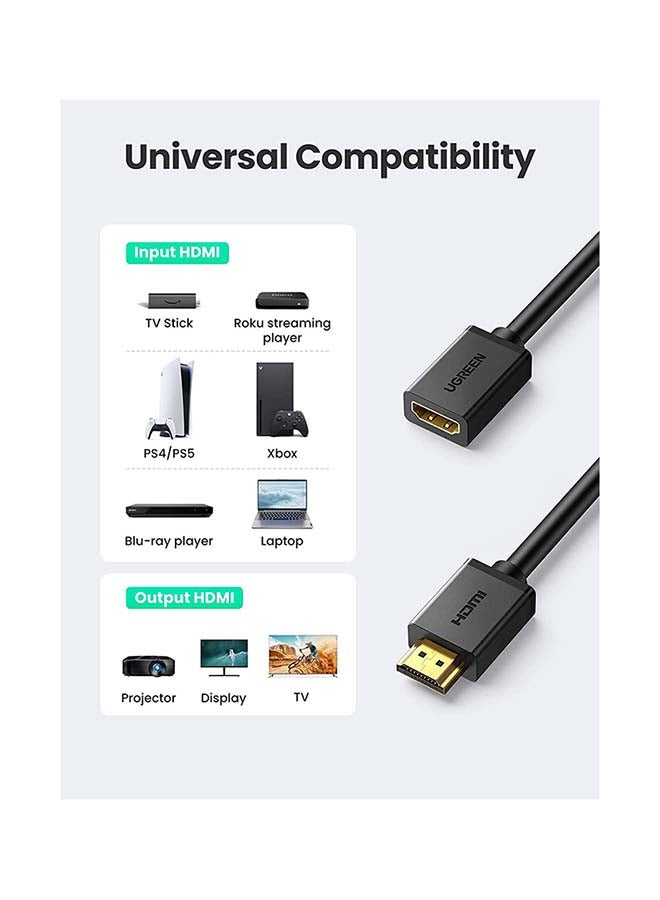 Ugreen - HDMI Extension Cable Male to Female HDMI Extender Cord 4K Compatible for TV Stick, Roku Stick, PS5 PS4 PS3, Blu Ray Player,HDTV Laptop PC - 1M Black - Image 1