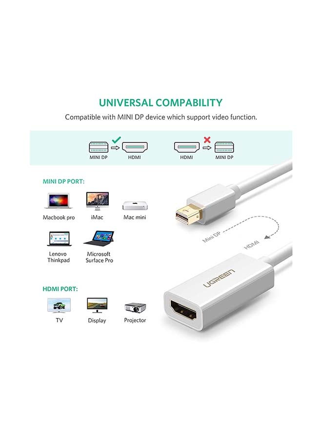 Ugreen - Mini DisplayPort to HDMI Adapter Male to Female Thunderbolt 2.0  Transfer Compatible for Apple MacBook Pro MacBook Air Microsoft Surface Pro 4 3 Google Chromebook White - Image 1