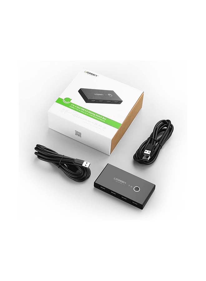 يو جرين - موزع منافذ USB لجهازي كمبيوتر للتوصيل بـ 4 أجهزة ملحقة بمنفذ USB 2.0 للماوس ولوحة المفاتيح والماسح الضوئي والطابعة وأجهزة الكمبيوتر بزرٍ واحد للتبديل وكابلين بمنفذ USB A إلى A أسود - Image 1
