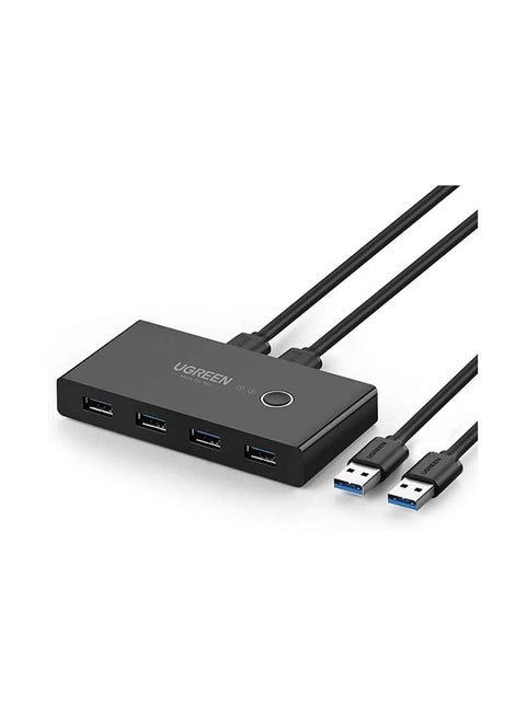 USB Switch Selector 2 Computers Sharing 4 USB Devices USB 3.0 Peripheral Switcher Box Hub for Mouse, Keyboard, Scanner, Printer, PCs with One-Button Swapping and 2 Pack USB A to A Cable Black