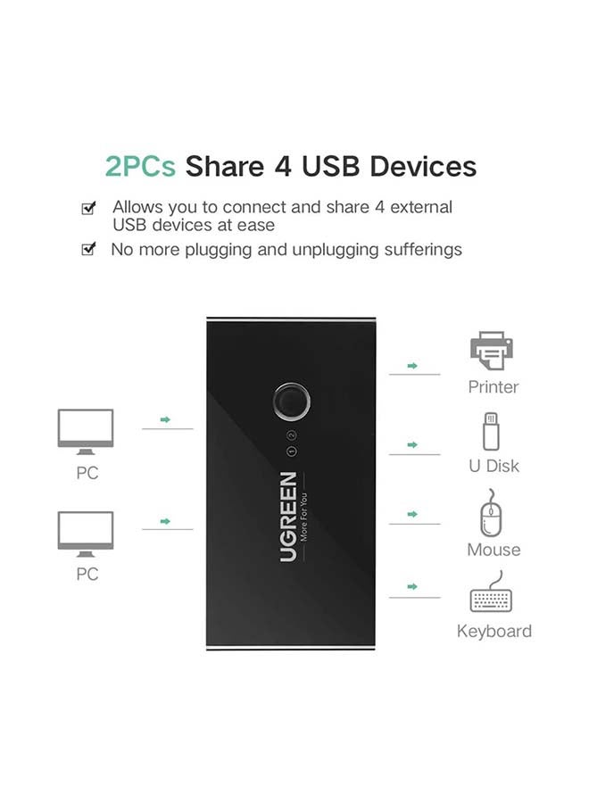 جهاز سويتش لمشاركة 4 أجهزة USB 3.0 طرفية للماوس ولوحة المفاتيح والماسح الضوئي والطابعة وأجهزة الكمبيوتر مع زر للتبديل ومجموعة كابل بمنفذ USB‏ A إلى A من قطعتين أسود - v1618117654/N46344944A_2